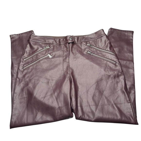 ASOS Design Faux Brown Leather Skinny Pants High Rise Zip US 14 Trendy - Picture 1 of 6